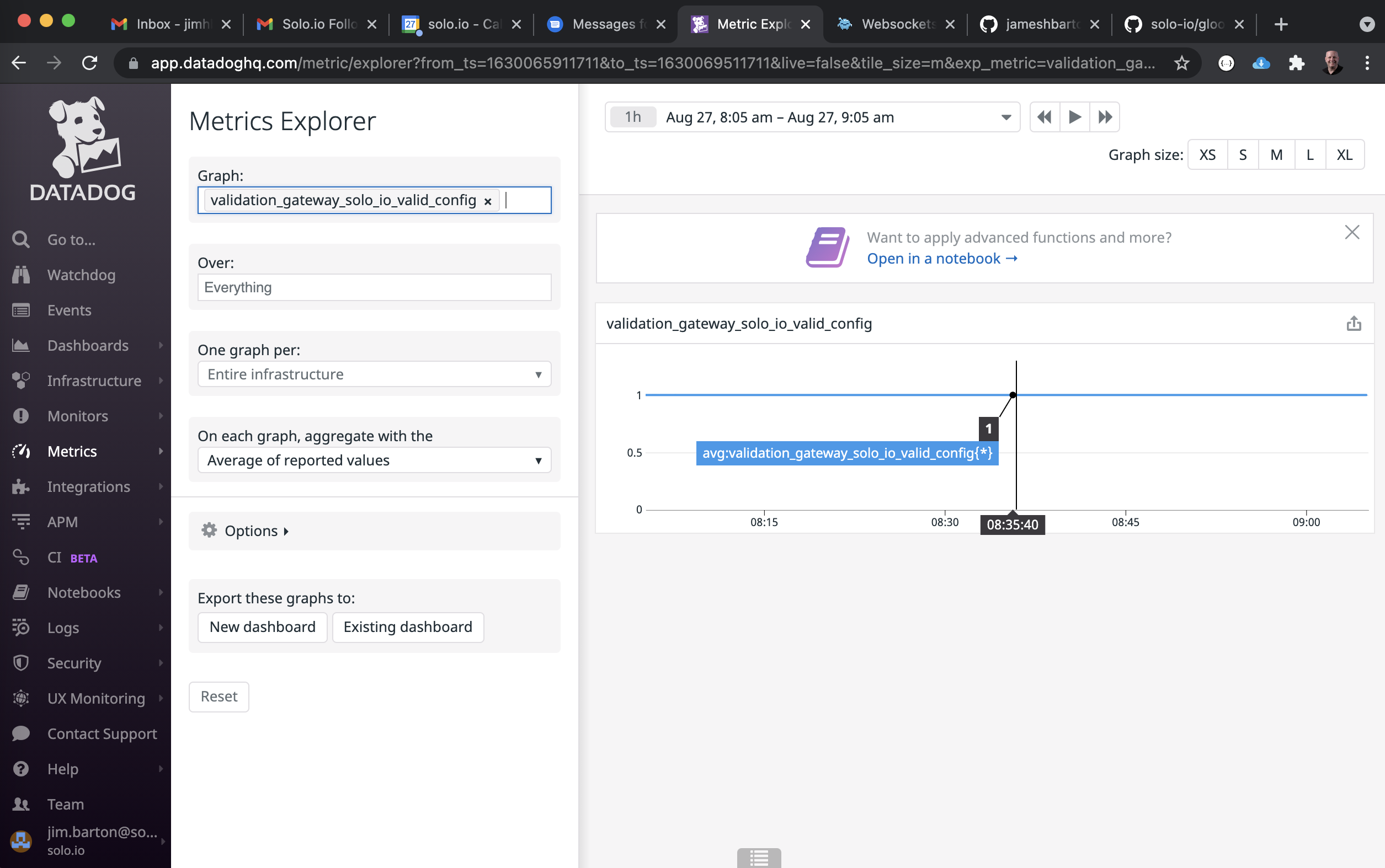 Gloo Gateway Metrics in Datadog Metrics Explorer